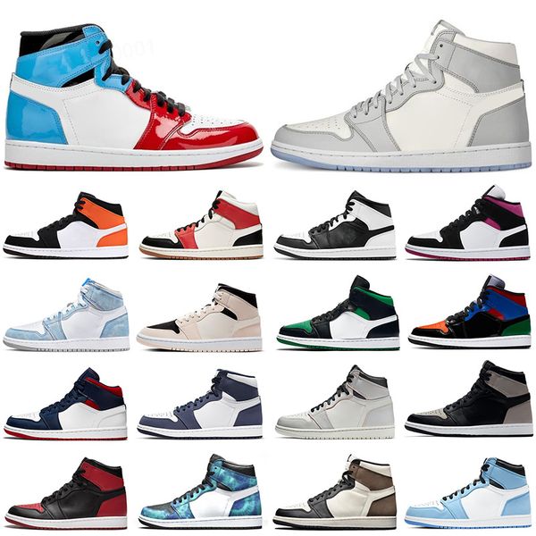 

jumpman 1 basketball shoes men 1s university blue hyper royal patent panda og dark mocha bred shadow unc smoke grey women sports sneakers tr, Black