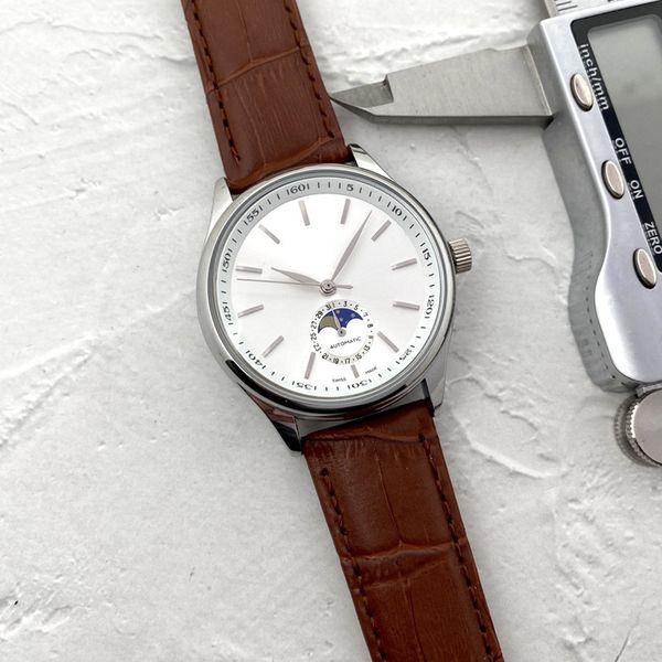 

wristwatches for men 2022 new mens watches stainless steel four stitches luxury brand 40mm automatic mechanical watch leather strap lo fashi, Slivery;brown