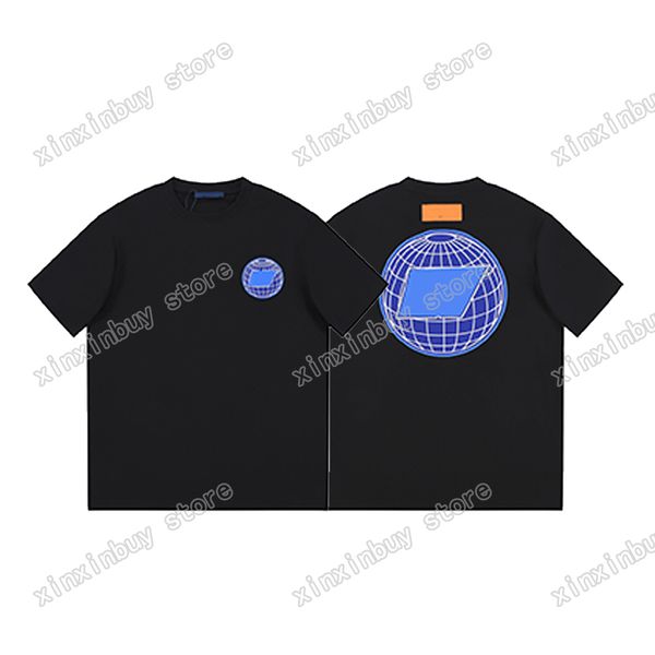 

xinxinbuy men designer tee t shirt paris blue earth letters print jacquard short sleeve cotton women white black gray xs-2xl, Black;brown