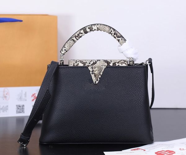 

serpentine leather luxury bags designer one shoulder bag women handbag fashion crossbody bag tote silver buckle casual business 27cm