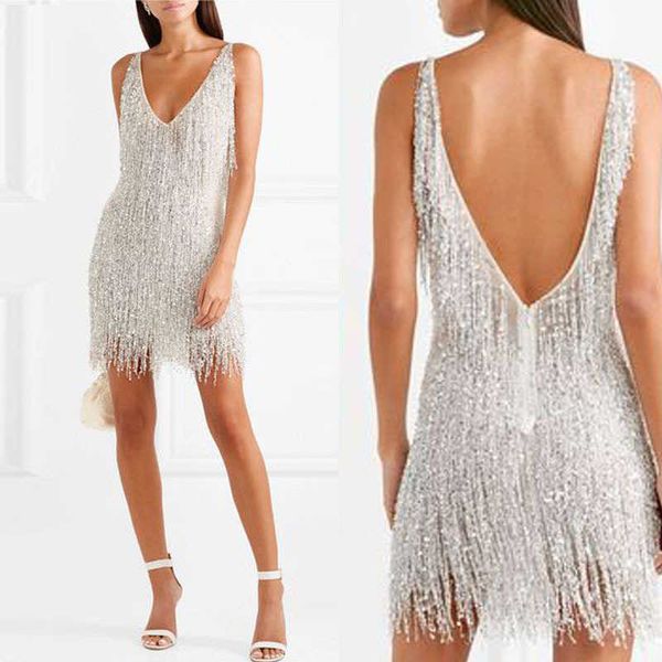

party dresses casual new women's tassel v-neck slim dress 220104, White;black