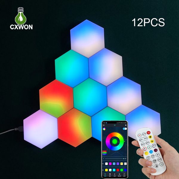

Smart RGBIC LED Hexagon Night Lights Wall-Mounted Lamp Remote Control Creative Light Computer Game Room Bedroom Bedside Home Decor