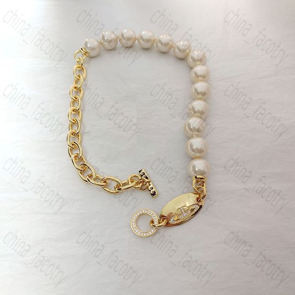 

fashion women's necklace classic big pearl czech diamond ot buckle necklace saturn beaded pendant wedding party jewelry, Silver