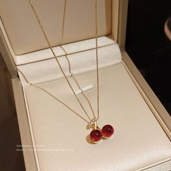 

chokers wine red cherry gold colour pendant necklace for women personality fashion wedding jewelry birthday gifts 230103, Golden;silver