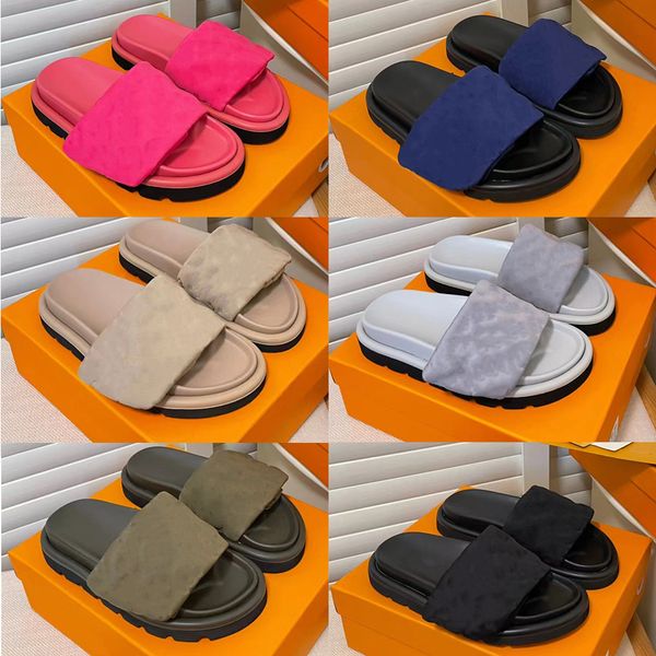 

designers pool pillow mules women sandals sunset flat comfort mules padded front strap slippers fashionable easy-to-wear style slides 35-44, Black