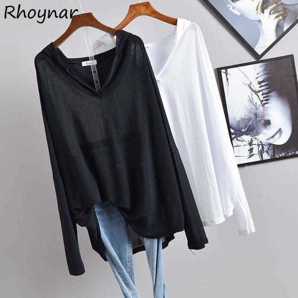 

women's t-shirt t-shirts women fashion chiffon sun-proof solid sheer v-neck female selling harajuku basic teens popular college loose, White