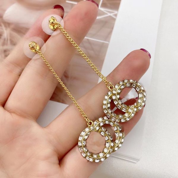 

fashion designer dangle gold diamond earrings for women lady party wedding lovers gift engagement jewelry with flannel bag, Silver