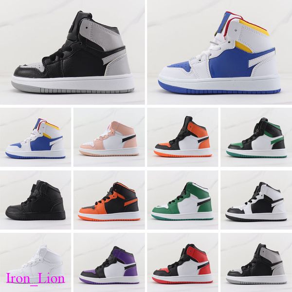 

1s kids basketball shoes sneaker lost found gorge green starfish bred patent dark mocha grey fog denim silver newstalgia shadow men trainers, Black