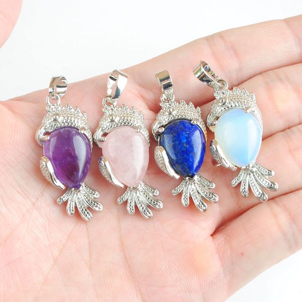 

yowost parrot animal pendants for necklace women exquisite clavicle dinner party natural amethyst lapis lazuli stone fashion jewelry gift bn, Silver