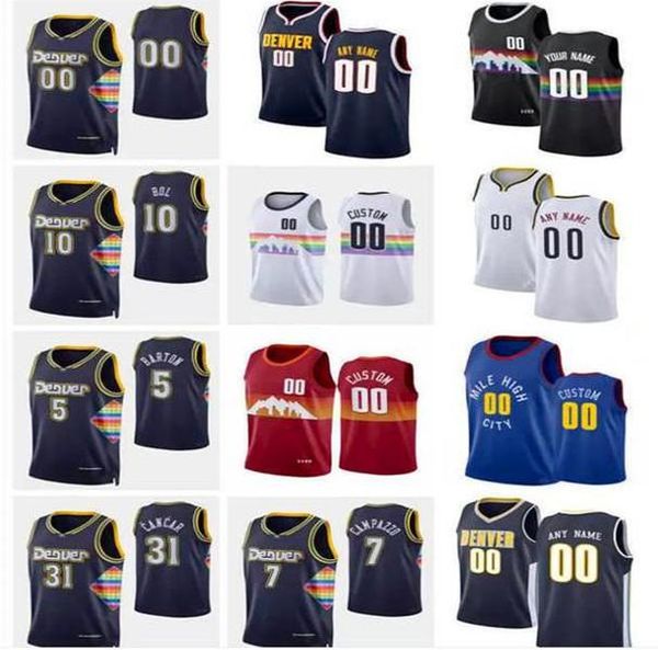 

75th custom mens womens youth denver's nuggets's 5 will barton 10 bol bol 7 facundo campazzo 31 vlatko cancar basketball jerseys d, Black;red