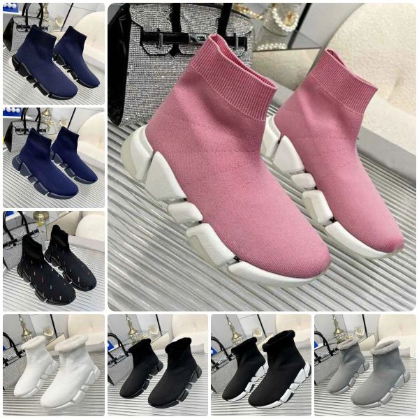 

new designer shoes balencaigaitys with original box socks casual shoes platform men mens woman shiny knit speed 2.0 1.0 trainer runner sn un, Black