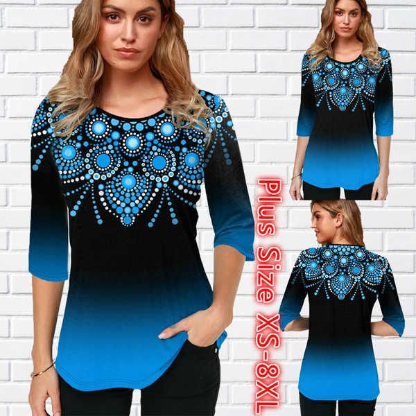 

women's t-shirt 2022 womens fashion half sleeved t-shirt summer autuan winter femme shirt tribal print round neck ombre large size xs-, White