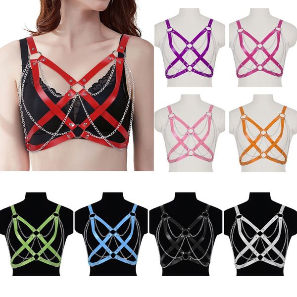 

costume accessories punk leather harness belt corset women's underwear crop halloween carnival garters dress dance metal chain goth ac, Silver