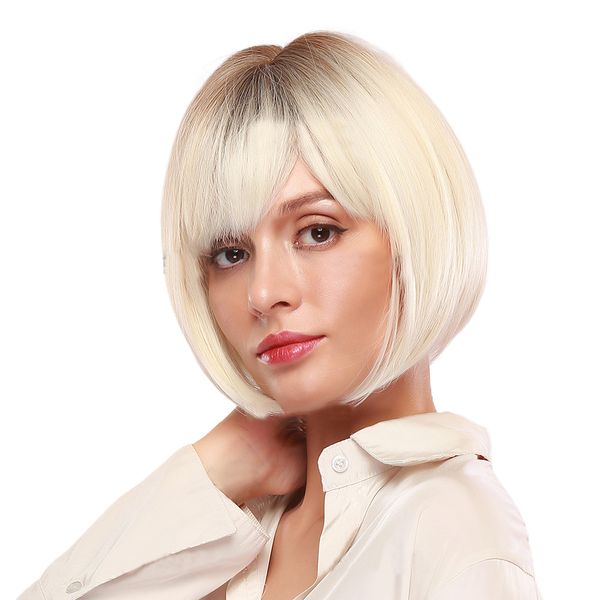 

fashion beautiful short straight bob wigs high temerature fiber wig synthetic hair for women, Black