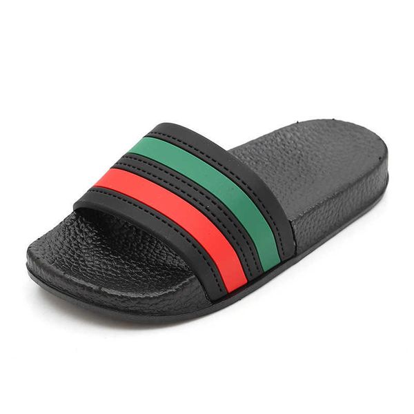 

slipper summer girls boys slippers children pvc rubber colorful stirped toddler kids home bathroom sandal kids flip flops 24-44 t230104, Black;grey