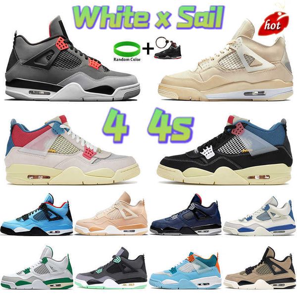 

2023 jumpman og white x sail 4 4s basketball shoes men designer sneakers unla noir infrared shimmer cool grey sp pine green mens sports trai, Black