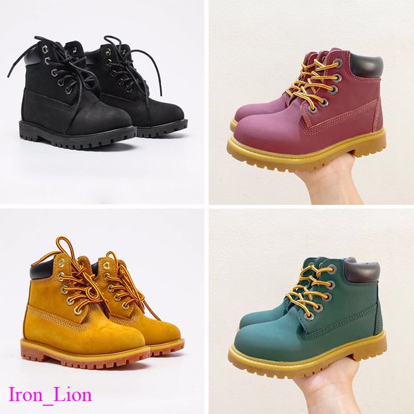 

ankle platform land boots shoes kids womens leather winter boot for cowboy yellow red blue black pink hiking work motorcycle sneakers 28-37