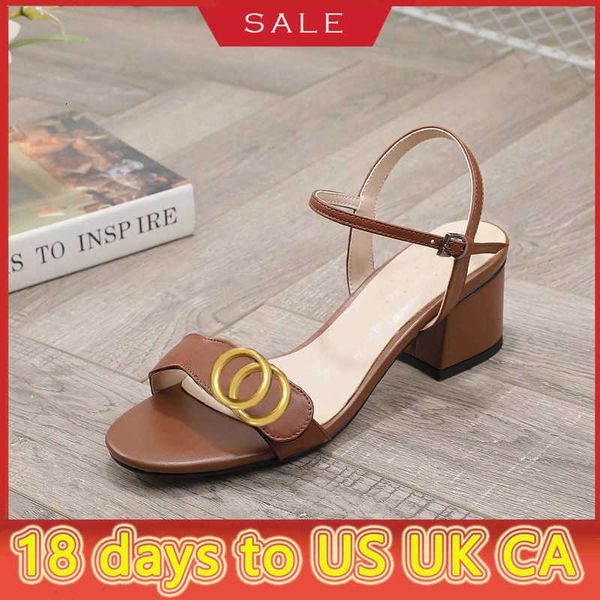 

classic high heeled sandals party fashion 100% leather women work shoe designer heels 5cm lady metal belt buckle thick heel woman shoesls4d, Black