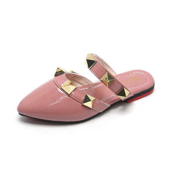 

slipper girls pointed flat half slippers spring and summer new fashion anti-kick rivet slippers children' outerdoor casual slippers t2, Black;grey