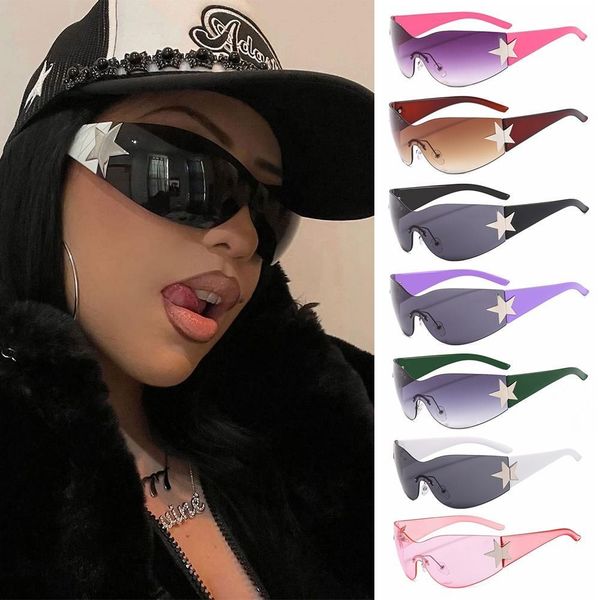 

sunglasses frames rimless y2k for women men trendy 2000 s wrap around sun glasses punk goggles oversized fashion shades 230103, Silver