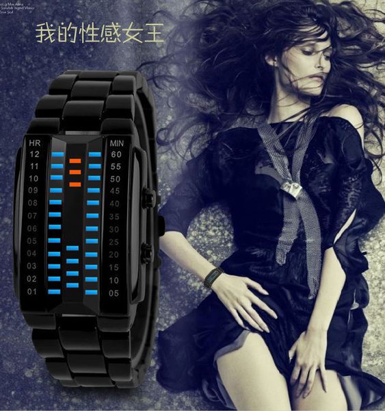 

women s watches fashion binary led women sports multifunctional electronic bracelet couple reloj mujer 230103, Slivery;golden