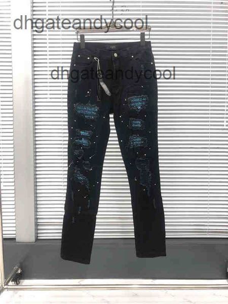 

pants jeans 2023 limited ironing amirs designer mens pantsy style jean hole pants blue red mens diamond splash black brand elastic slim fit