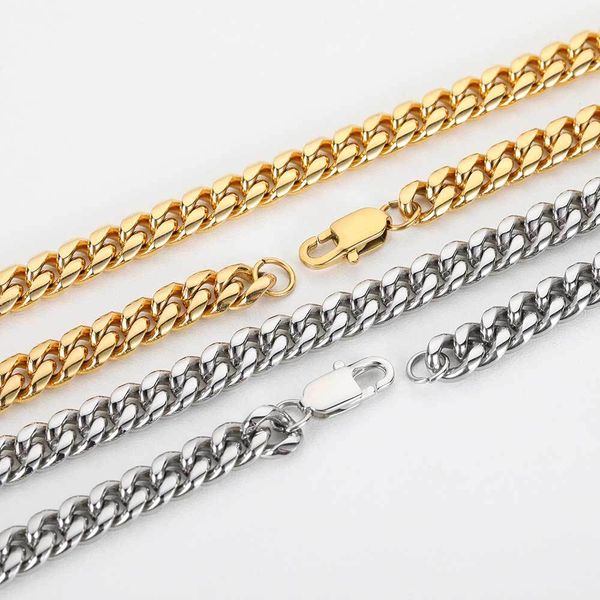 

hip hop cuban link chain necklace 18k real gold plated stainless steel metal necklace for men 4mm 6mm 8mm, Silver