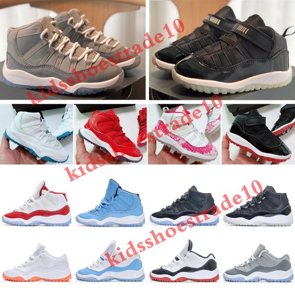 

infants 11s kids basketball shoes cherry cool grey boys girls sneaker space jam metallic silver pink snakeskin bred legend blue children tod, Black