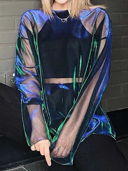 

women's t-shirt solid see through tshirt women o-neck long sleeve oversized t shirt for women clothing club y2k aesthetic egirl tees t, White