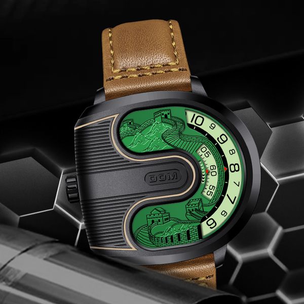 

wristwatches dom trend personality novel u shaped design men s creative dial rotating pointer fashion waterproof m 1593 230103, Slivery;brown