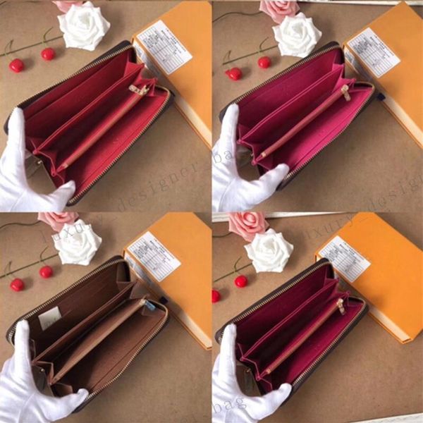 

black letters flowers brown check long zipper wallet credit card purse multi function white grid genuine leather wallets fashion241i, Red;black