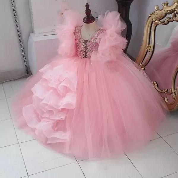 

pink lace crystals flower girl dresses ball gown tulle little girls wedding dress communion pageant dresses gowns, White;blue