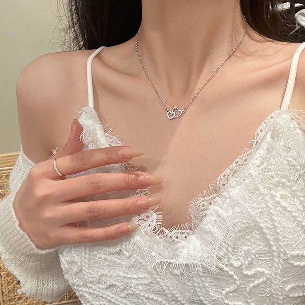 

chokers silver crystal love heart pendant necklaces for women girl drop 230103, Golden;silver