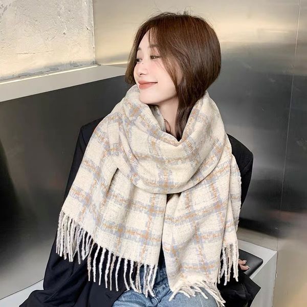 

winter check scarf designer womens shawl checks tassel scarves warm comfortable cashmere scarf, Blue;gray