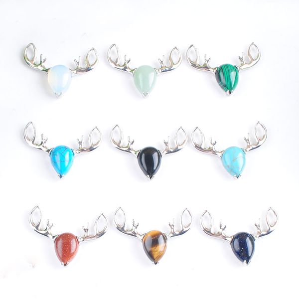 

yowost natural tigers eye opal gemstones pendant deer head shaped animal charm trendy men women reiki jewellery accessories bn519, Silver