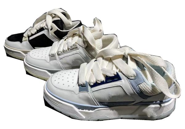 

designer men black white shoes women mesh stitching leather rubber sole large size thick bottom sneaker with original box size35-46