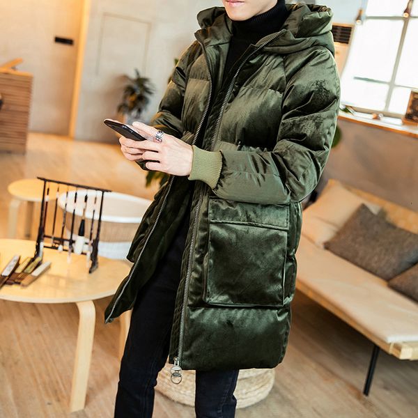 

men's jackets winter long golden velvet parkas hooded loose casual keep warm hiphop overcoat social streetwear clothing 230105, Black;brown