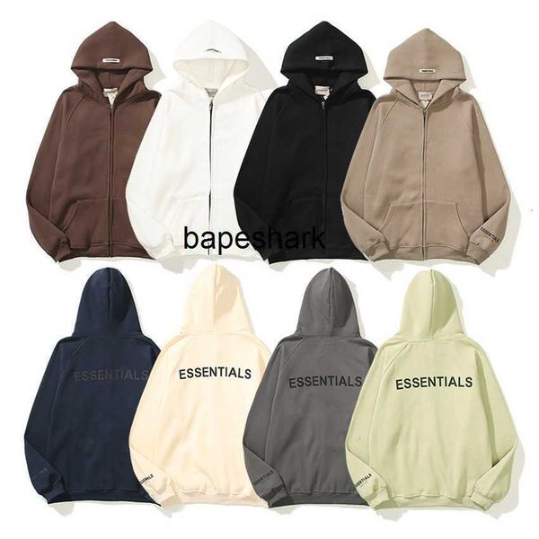 

brand hoodie sweatshirt feel essentials double thread zipper hooded sweater men's high street loose trend coat, Black;brown