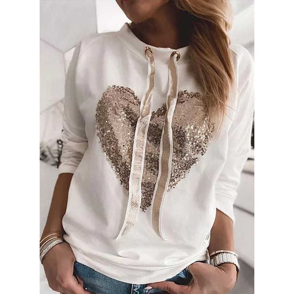 

women's t-shirt punk new autumn sequin sweatshirt t-shirt women korean streetwear heart hoodie clothes fashion kawaii mujer 2023 hoody, White