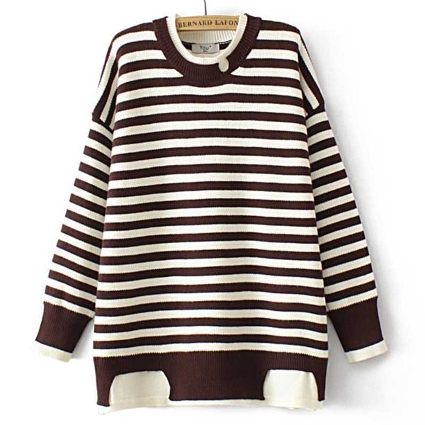 

women's sweaters knits tees 4xl plus size ladies sweater fashion knitted pullover cut hole design splicing striped jumpers autumn winte, White;black