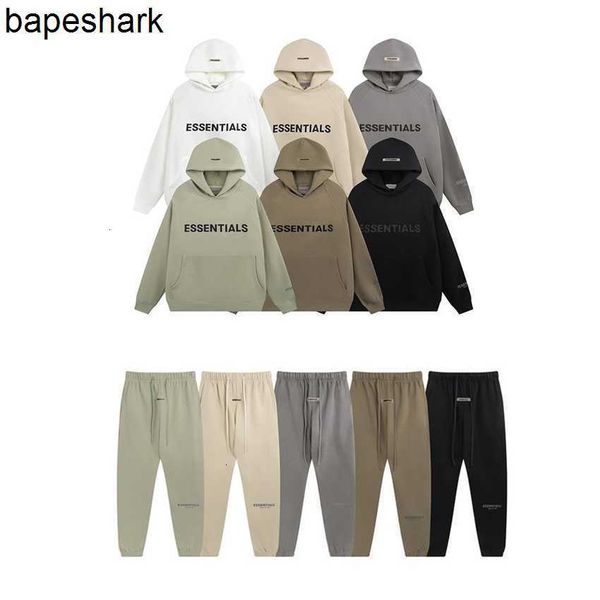 

hoodie jacket multiple line essentials branch letters hooded pant set, Black;brown