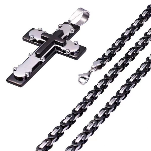 

black color cross chain men crucifix necklace pendant women fashion hip hop necklaces jewelry, Silver
