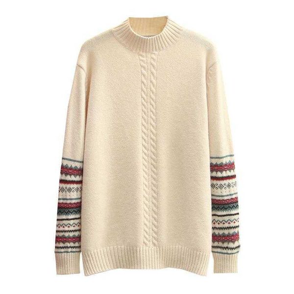 

women's sweaters knits tees women clothing sweater plus size 2021 autumn winter new jumper half high collar jacquard twist female knitt, White;black