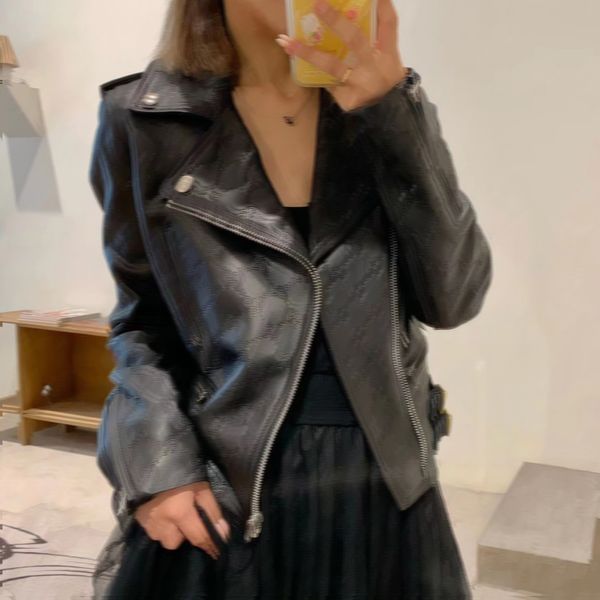 

womens designer jackets denim woman short coats double g autumn spring style slim for lady genuine leather jacket designer coat a16, Black;brown