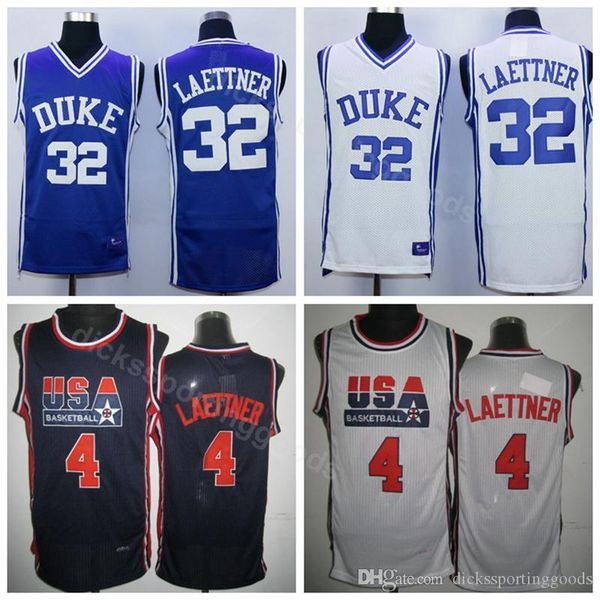 

custom 1992 usa team one 4 christian laettner jersey 32 men college basketball blue devils jerseys white away color man stitche, Black