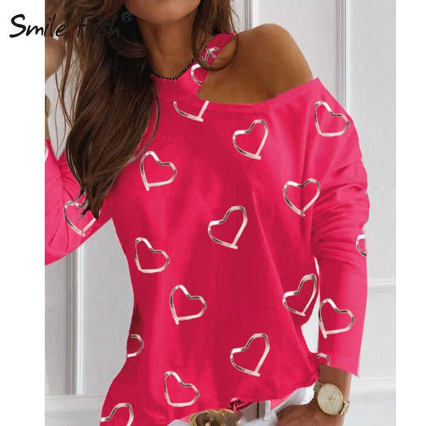 

women's t-shirt christmas shirt women 2022 autumn long sleeve t-shirts love heart printed patchwork tee tshirt casual lady white g3272