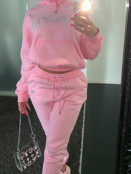 

women s two piece pants high waist set winter velvet hoodies autumn jogging sport loose thick sweatpants y2k tracksuit femme 230104, White