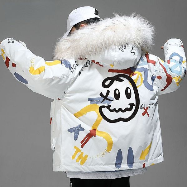 

men's jackets winter down men cartoon little devil print hooded thick windbreaker mens oversize harajuku padded coat outwear 230105, Black;brown