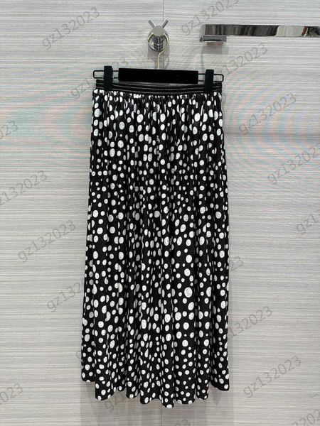 

designer womens skirts dark ripple dot print patchwork leather belt skirt thin breathable fabric classic style slim skirts for women midi le, Black