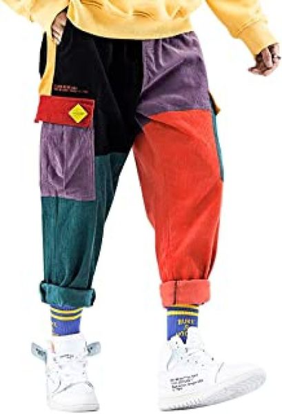 

men's pants men s color patchwork cargo hip hop joggers streetwear fashion clothings 230104, Black